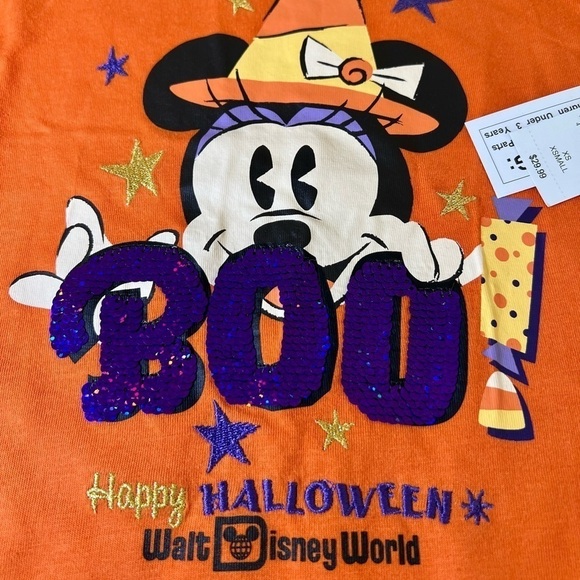 WDW Disney Parks Halloween Minnie Flip Sequin Girls Shirt NWT MNSSHP Size XXS - Picture 3 of 9